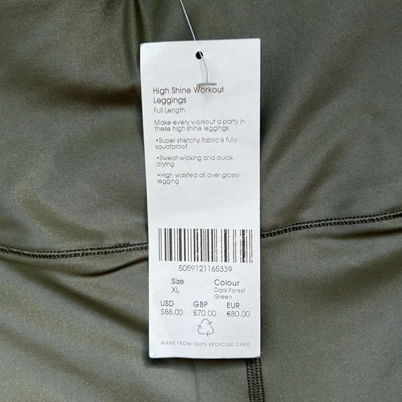 Sweaty Betty High Shine Workout Leggings Dark Forest Green XL NWT - Picture 6 of 12